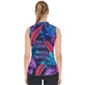 Background With Violet Blue Tropical Leaves Mock Neck Shell Top View2