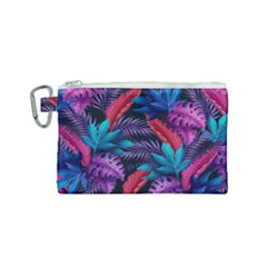 Background With Violet Blue Tropical Leaves Canvas Cosmetic Bag (small) by Amaryn4rt