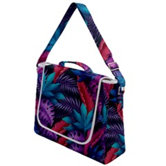 Background With Violet Blue Tropical Leaves Box Up Messenger Bag