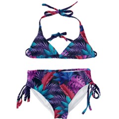 Background With Violet Blue Tropical Leaves Kids  Classic Bikini Set by Amaryn4rt