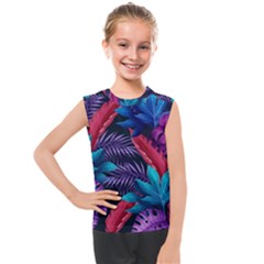 Background With Violet Blue Tropical Leaves Kids  Mesh Tank Top