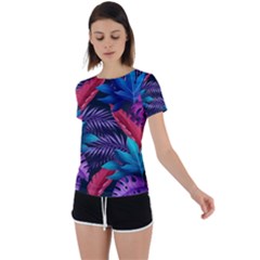 Background With Violet Blue Tropical Leaves Back Circle Cutout Sports Tee by Amaryn4rt