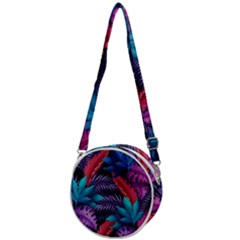 Background With Violet Blue Tropical Leaves Crossbody Circle Bag by Amaryn4rt