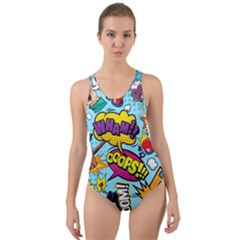 Comic Elements Colorful Seamless Pattern Cut-out Back One Piece Swimsuit by Amaryn4rt