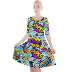 Comic Elements Colorful Seamless Pattern Quarter Sleeve A-line Dress by Amaryn4rt