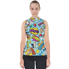 Comic Elements Colorful Seamless Pattern Mock Neck Shell Top by Amaryn4rt