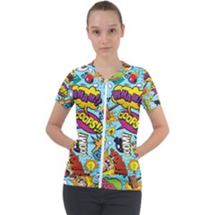 Comic Elements Colorful Seamless Pattern Short Sleeve Zip Up Jacket by Amaryn4rt