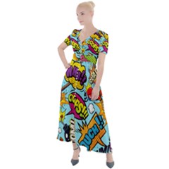 Comic Elements Colorful Seamless Pattern Button Up Short Sleeve Maxi Dress by Amaryn4rt