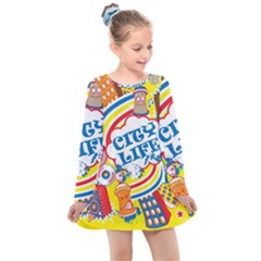 Colorful City Life Horizontal Seamless Pattern Urban City Kids  Long Sleeve Dress by Amaryn4rt