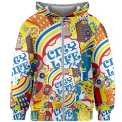 Colorful City Life Horizontal Seamless Pattern Urban City Kids  Zipper Hoodie Without Drawstring