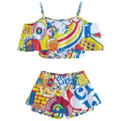 Colorful City Life Horizontal Seamless Pattern Urban City Kids  Off Shoulder Skirt Bikini by Amaryn4rt