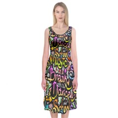 Graffiti Word Seamless Pattern Midi Sleeveless Dress by Amaryn4rt