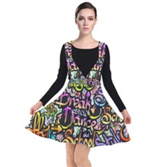 Graffiti Word Seamless Pattern Plunge Pinafore Dress by Amaryn4rt