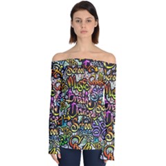 Graffiti Word Seamless Pattern Off Shoulder Long Sleeve Top by Amaryn4rt