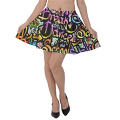 Graffiti Word Seamless Pattern Velvet Skater Skirt