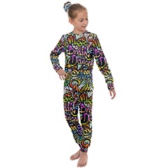 Graffiti Word Seamless Pattern Kids  Long Sleeve Set  by Amaryn4rt