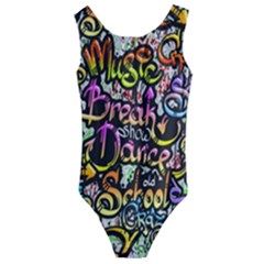 Graffiti Word Seamless Pattern Kids  Cut-out Back One Piece Swimsuit by Amaryn4rt