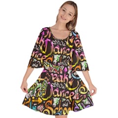 Graffiti Word Seamless Pattern Velour Kimono Dress