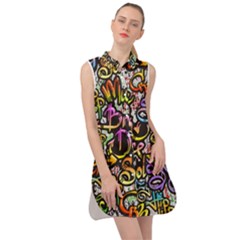 Graffiti Word Seamless Pattern Sleeveless Shirt Dress by Amaryn4rt