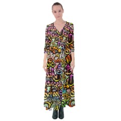 Graffiti Word Seamless Pattern Button Up Maxi Dress by Amaryn4rt