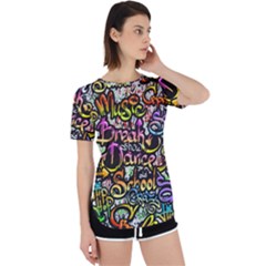 Graffiti Word Seamless Pattern Perpetual Short Sleeve T-shirt