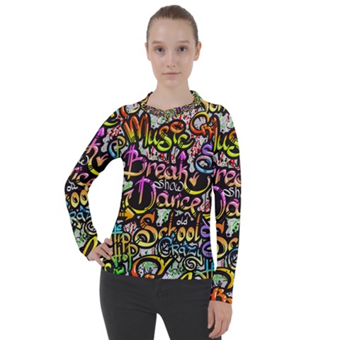 Graffiti Word Seamless Pattern Women s Pique Long Sleeve Tee by Amaryn4rt