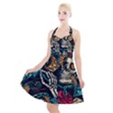 Vintage Art Tattoos Colorful Seamless Pattern Halter Party Swing Dress  View1