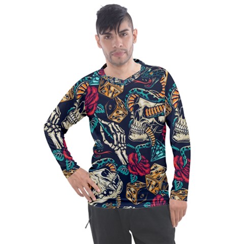 Vintage Art Tattoos Colorful Seamless Pattern Men s Pique Long Sleeve Tee by Amaryn4rt