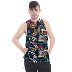 Vintage Art Tattoos Colorful Seamless Pattern Men s Sleeveless Hoodie by Amaryn4rt