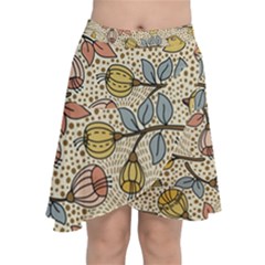 Seamless Pattern With Flower Bird Chiffon Wrap Front Skirt