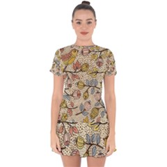 Seamless Pattern With Flower Bird Drop Hem Mini Chiffon Dress by Amaryn4rt