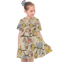 Seamless Pattern With Flower Bird Kids  Sailor Dress by Amaryn4rt