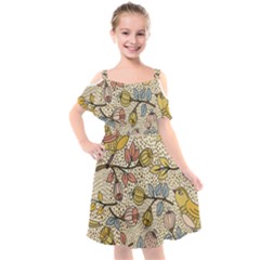 Seamless Pattern With Flower Bird Kids  Cut Out Shoulders Chiffon Dress by Amaryn4rt