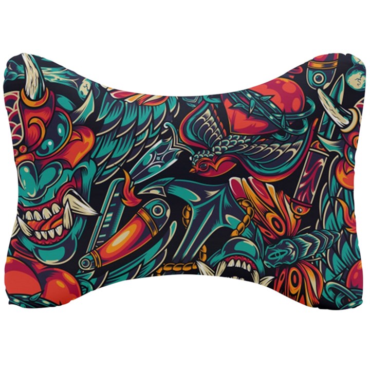 Vintage Tattoos Colorful Seamless Pattern Seat Head Rest Cushion