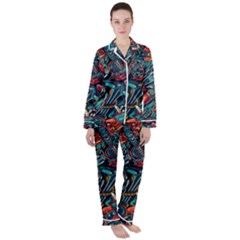 Vintage Tattoos Colorful Seamless Pattern Satin Long Sleeve Pyjamas Set by Amaryn4rt