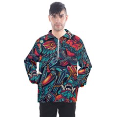 Vintage Tattoos Colorful Seamless Pattern Men s Half Zip Pullover