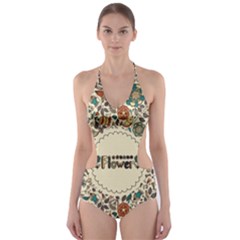 Seamless Pattern With Flower Birds Cut-out One Piece Swimsuit