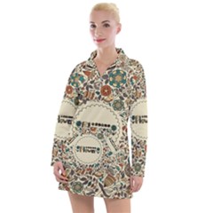 Seamless Pattern With Flower Birds Women s Long Sleeve Casual Dress