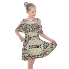 Seamless Pattern With Flower Birds Kids  Shoulder Cutout Chiffon Dress