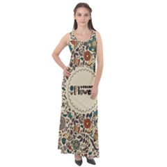 Seamless Pattern With Flower Birds Sleeveless Velour Maxi Dress