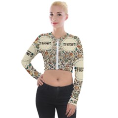 Seamless Pattern With Flower Birds Long Sleeve Cropped Velvet Jacket by Amaryn4rt