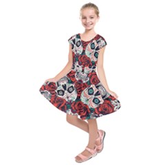 Vintage Day Dead Seamless Pattern Kids  Short Sleeve Dress