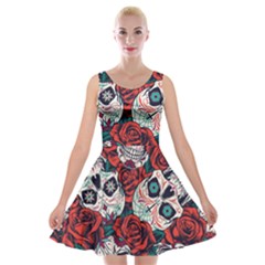 Vintage Day Dead Seamless Pattern Velvet Skater Dress