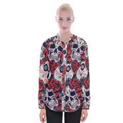 Vintage Day Dead Seamless Pattern Womens Long Sleeve Shirt