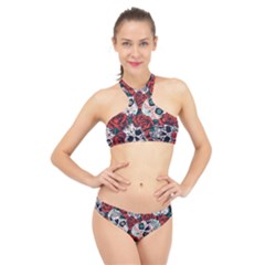 Vintage Day Dead Seamless Pattern High Neck Bikini Set by Amaryn4rt