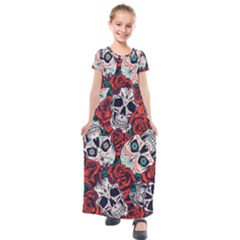 Vintage Day Dead Seamless Pattern Kids  Short Sleeve Maxi Dress