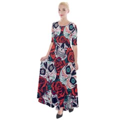 Vintage Day Dead Seamless Pattern Half Sleeves Maxi Dress