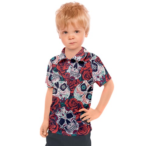 Vintage Day Dead Seamless Pattern Kids  Polo Tee by Amaryn4rt