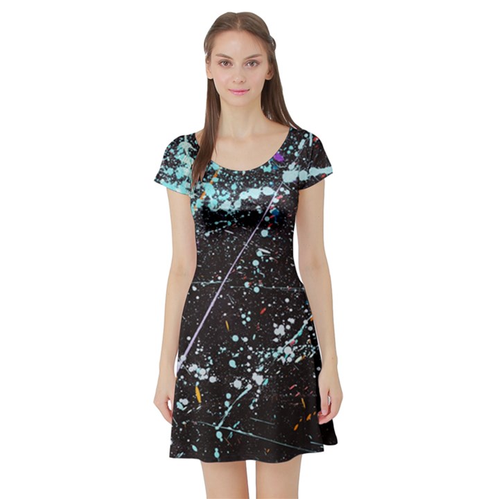 Abstract Colorful Texture Short Sleeve Skater Dress