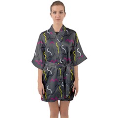 Gray Pattern Half Sleeve Satin Kimono  by Saptagram